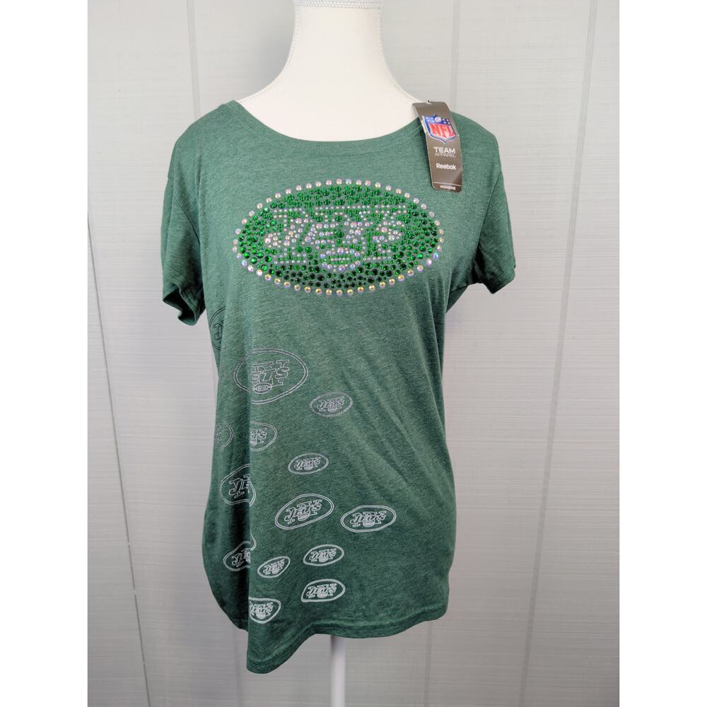 Reebok NOS NY Jets Womens NFL T-shirt Green XL Rhinestones Embellished Bling